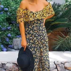 ZARA - Floral Print Off Shoulder Midi Dress - XS